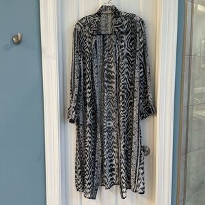 Orange Fashion Village sheer black and white button front topper